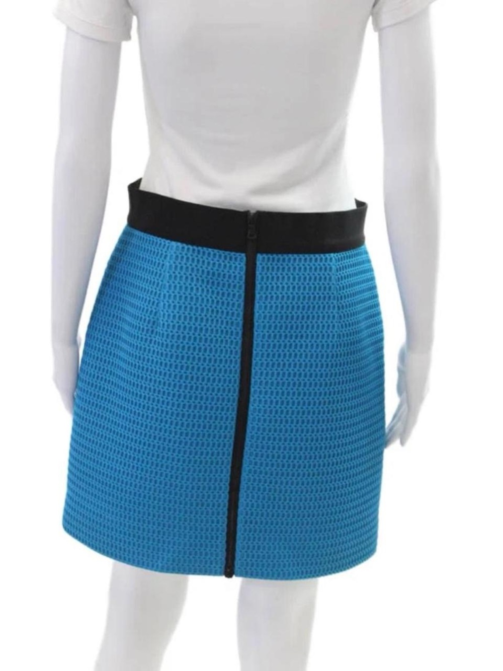 Blue Knit Mini Skirt with Black Waistband - Picture 4 of 8